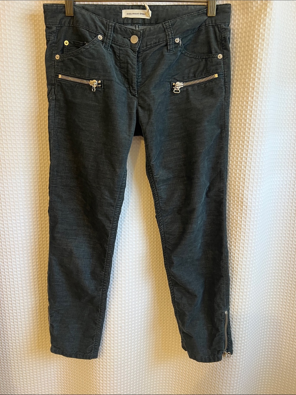 Isabel Marant Black Skinny corduroy Jeans with Zip Details